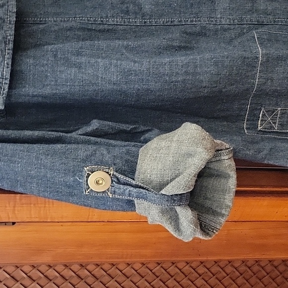 AMI | Women's Denim Jean Zip Up Tunic Jacket Roll Tab Sleeves Cotton - Size 1X - Picture 8 of 10